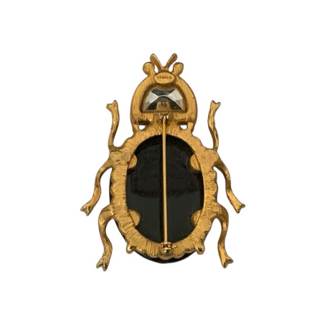 Craft Large Vintage Gold Black Gold and Glass Beetle Brooch For Sale - Image 4 of 6