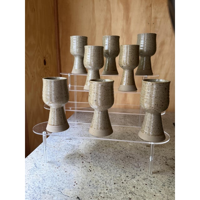 Handmade Speckled Stoneware Goblets, Set of 8 For Sale - Image 16 of 18
