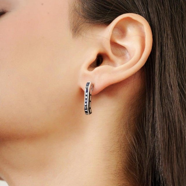 Not Yet Made - Made To Order Modernist Blue Sapphire Earrings in 925 Sterling Silver for Mom's Gift- 2 Pieces For Sale - Image 5 of 10