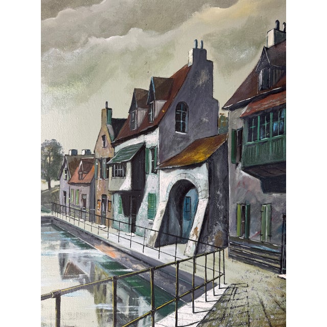 1960s 1960’s Frank European Town Landscape Scene Oil on Canvas Painting, Framed For Sale - Image 5 of 11