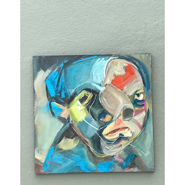 Teal Abstract Figurative Oil Painting on Canvas For Sale - Image 8 of 15