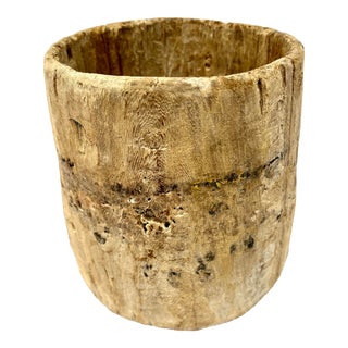 Rustic Bleached Wood Butter Pot/Planter/Vase For Sale