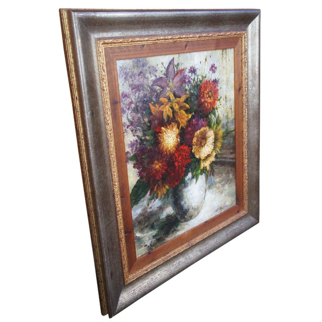 Traditional Still Life Floral Oil Painting by Van Matino Flower Bouquet in Vase Framed For Sale - Image 3 of 12