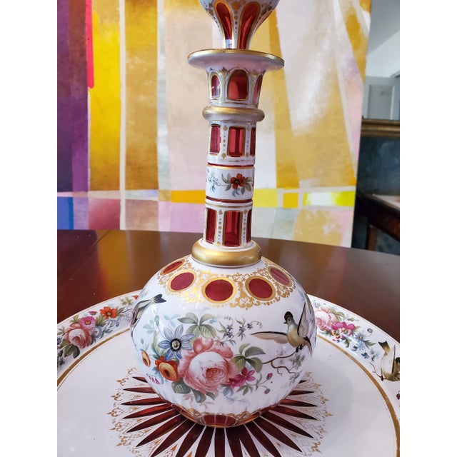 Antique Bohemian Glass Moser Ruby Bottle With Tray For Sale - Image 10 of 12