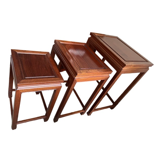 1960s Vintage Asian Rosewood Nesting Tables - Ming Style For Sale