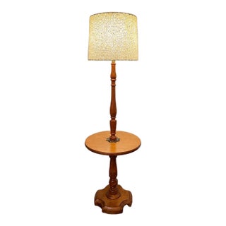 Vintage Tell City Chair Co. Andover Accent Table With Built-in Lamp & Original Textured Shade For Sale