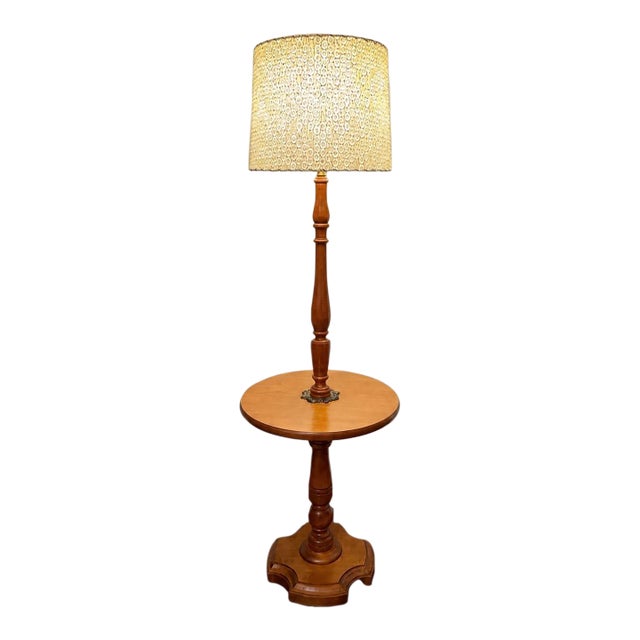 Vintage Tell City Chair Co. Andover Accent Table With Built-in Lamp & Original Textured Shade For Sale
