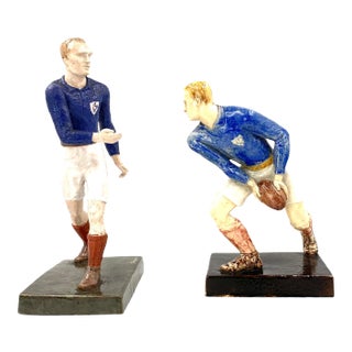 1940 Willy Wuilleumier Les Joueurs De Rugby French Figurines - a Pair For Sale