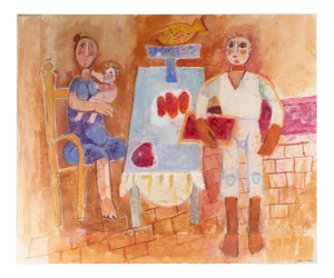 Family Dinner Still Life, Gouache Painting, Circa 1960s