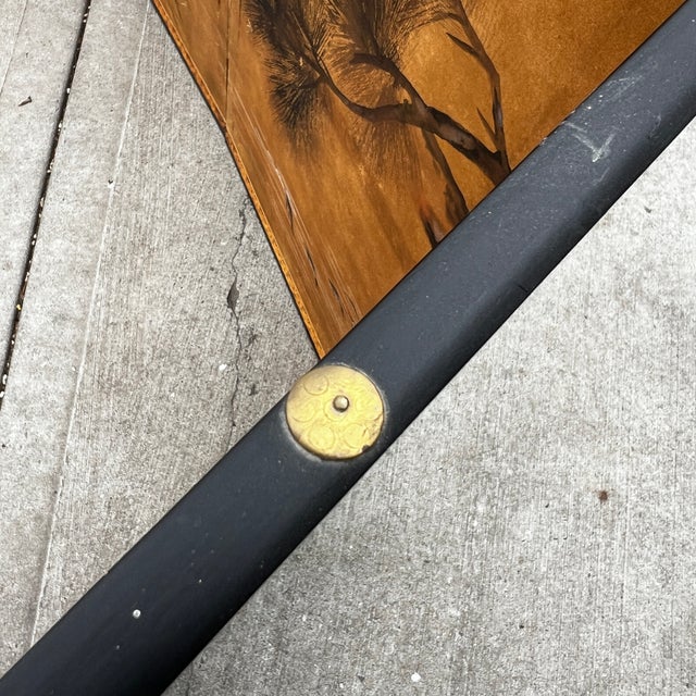 1960s Japanese 4-Panel Byobu Folding Screen Hand-Painted Ducks & Pine Tree Gold Foil Backdrop For Sale - Image 16 of 17