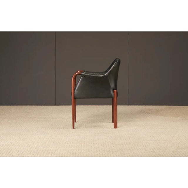 Animal Skin Set of Six Black Leather Dining Armchairs W Cassina Label, C 1980s, Refinished For Sale - Image 7 of 16