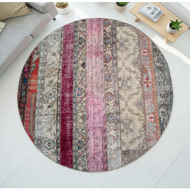2020s Hand Knotted Turkish Round Rug Bohor Decor Area Rug - 6'1" Diameter For Sale - Image 5 of 14