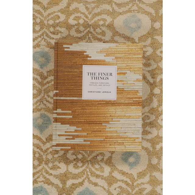 Rug & Kilim’s Block Print Rug With Gold and Blue Dense Floral Pattern For Sale - Image 10 of 10