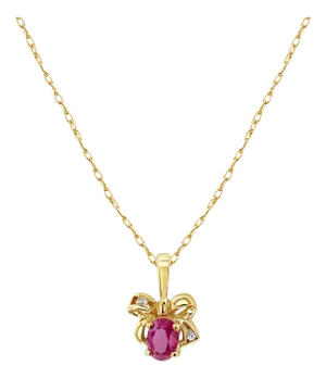 Oval Ruby Within A Ribbon Necklace 14k Yellow Gold 16"
