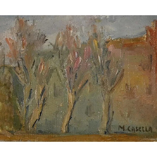 Rome is original artwork realized by Michele Cascella in the mid-20th Century. Mixed colored oil painting on panel. Hand-...