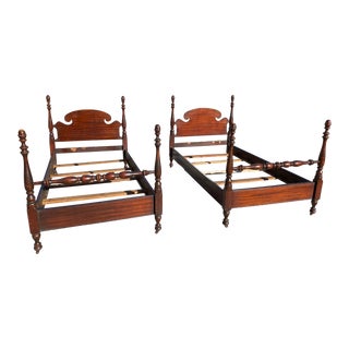 Early 20th Century American-Made Vintage Mahogany Twin Beds - a Pair For Sale