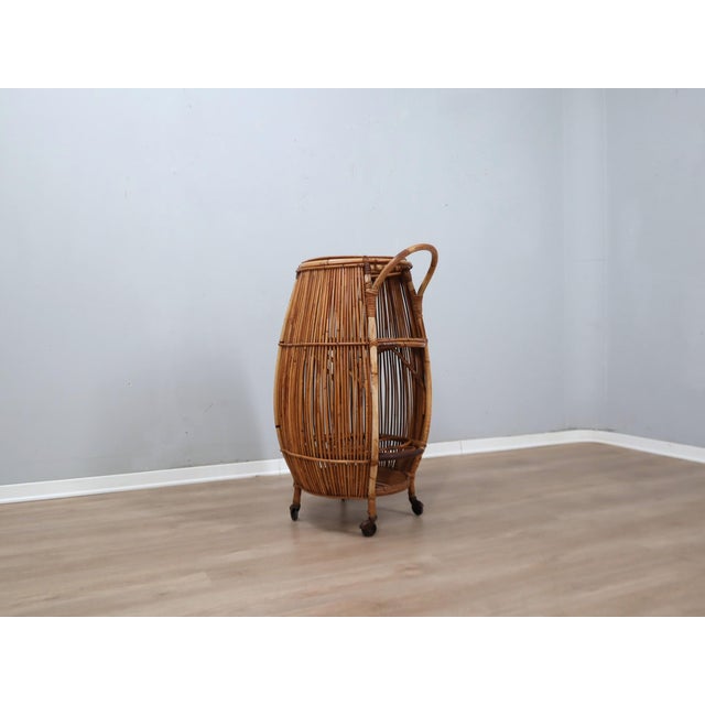 Vintage Italian Rattan Barrel Bar Cart, 1960s For Sale - Image 12 of 12
