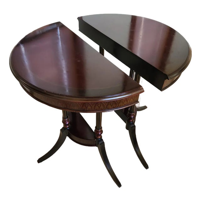 Elegant Pair of Vintage Bombay Company Half-Round Side Tables With Gold Accents For Sale