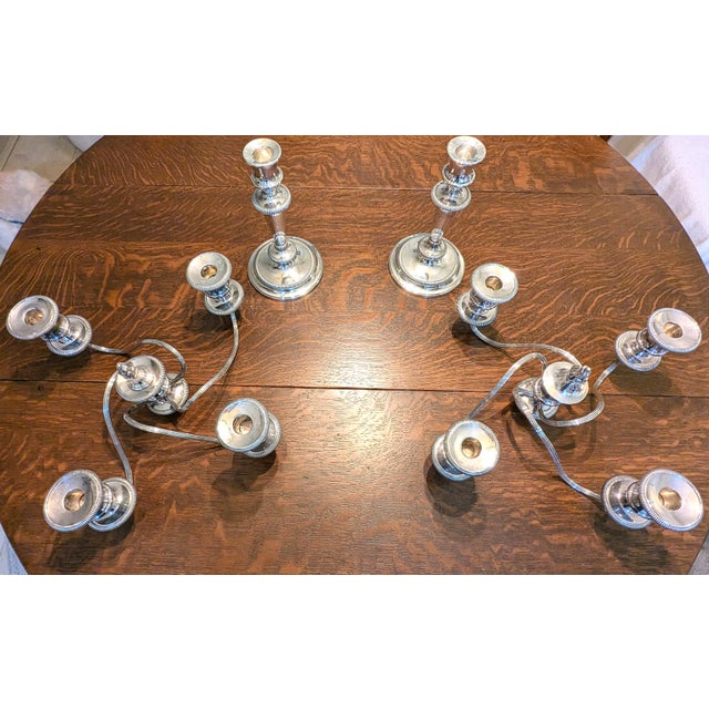 Antique Barker Ellis Silver Plated Candelabra Pair 5 Arm Convertible Gadroon England For Sale - Image 9 of 15