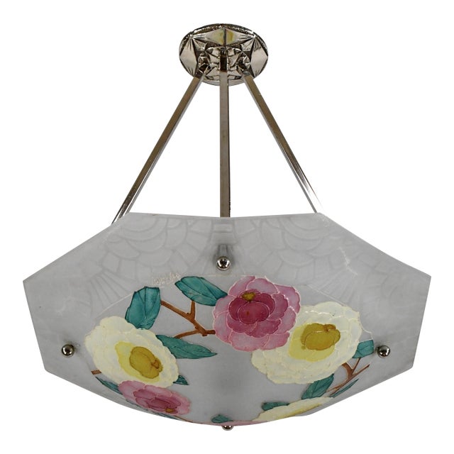 French Art Deco Pendant Light by Loys Lucha - 1930 Chandelier France For Sale
