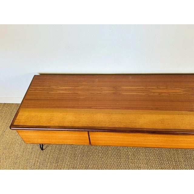 Low Scandinavian Sideboard in Teak with Hairpin Legs, 1960s For Sale - Image 4 of 18