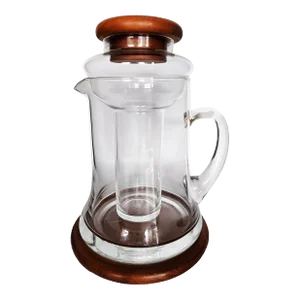 1970s Glass and Teak Wood Pitcher With Ice Chamber
