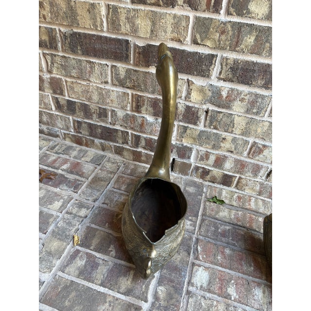 Metal Vintage Brass Swan Planters For Sale - Image 7 of 12