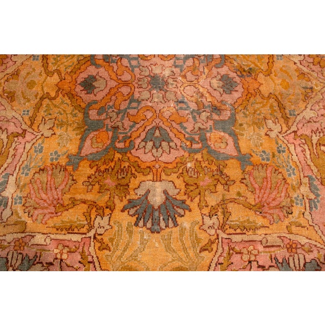 Transitional Antique Oushak Rug Gold and Pink 19th Century Floral Pattern For Sale - Image 3 of 6