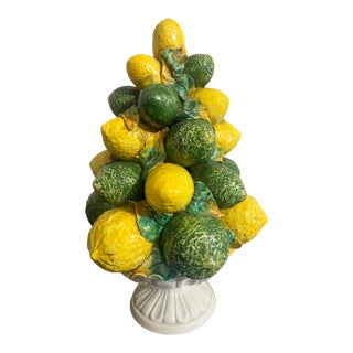 Vintage Italian Majolica Ceramic Lemon & Lime Topiary Table Centerpiece For Sale