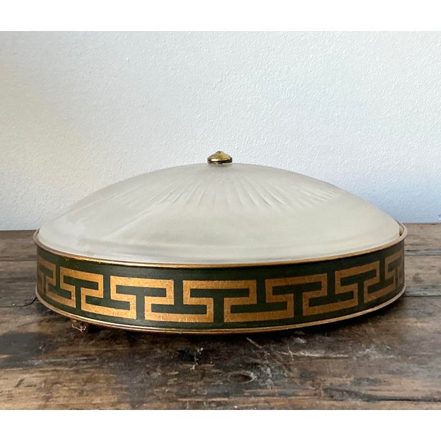 Neoclassical Vintage Regency Vaughan Greek Key Flush Mount Lamp For Sale - Image 3 of 8
