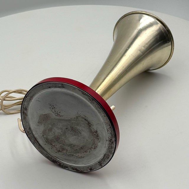 Mid-Century Modern Cone Metal Lamp with Red Base & Golden Shade, 1950s For Sale - Image 6 of 11
