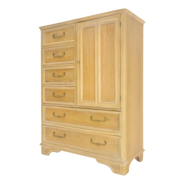 Pickled Oak 6 Drawers Two Door Compartment Chifforobe Chest Dresser Cabinet MINT For Sale