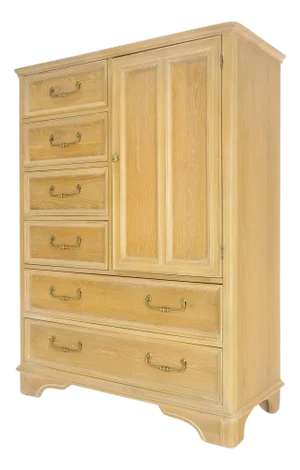 Pickled Oak 6 Drawers Two Door Compartment Chifforobe Chest Dresser Cabinet MINT