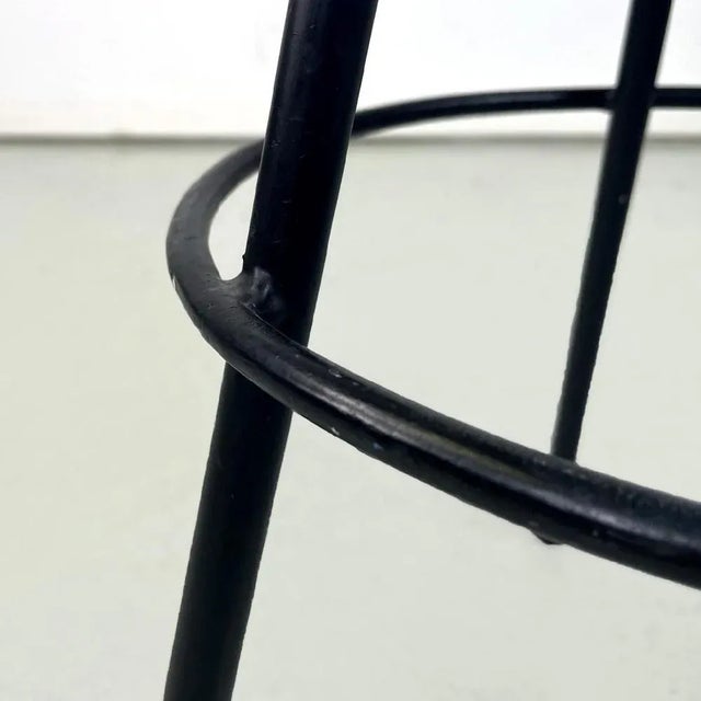 Mid-Century Italian Modern Black Metal and Blue Fabric Tripod Stool, 1950s For Sale - Image 9 of 12