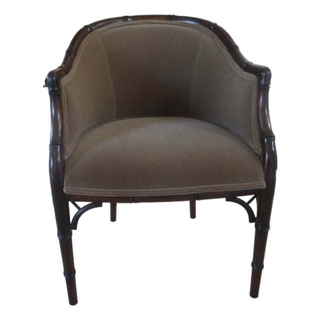 Vintage Faux Bamboo Tub Chair in New Mo Hair Fabric For Sale