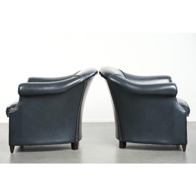 Dark Blue Cowhide Leather Club Chairs, Set of 2 For Sale - Image 4 of 16