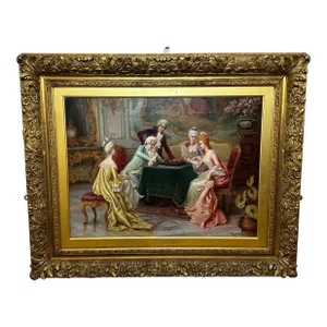 Mid 19th Century Italian Genre Oil Painting a Chess Problem by Carlo Ferranti