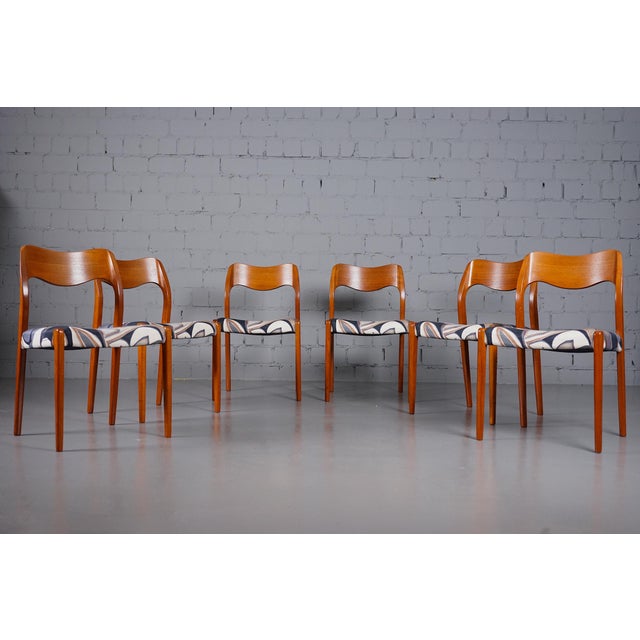 Wood Model 71 Dining Chairs in Dedar Fabric by Niels Otto Møller for JL Møllers, 1950s For Sale - Image 7 of 11