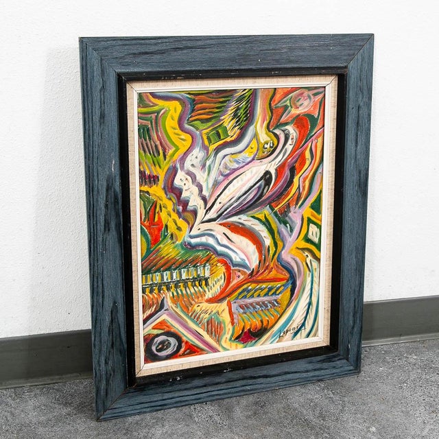 Red Mid Century Modern Art Original Abstract Expressionism Multi-Color Canvas Framed For Sale - Image 8 of 11