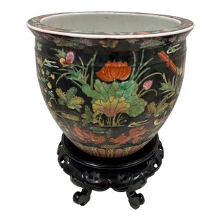 Mid 20th Century Chinese Famille Noire Porcelain Fish Bowl/Planter For Sale