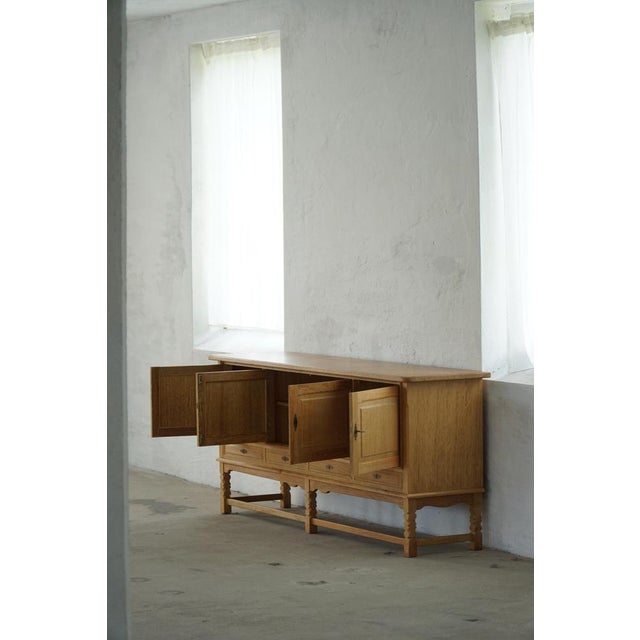 Low Brutalist Sideboard in Oak by Henning Kjærnulf, 1960s For Sale - Image 13 of 18