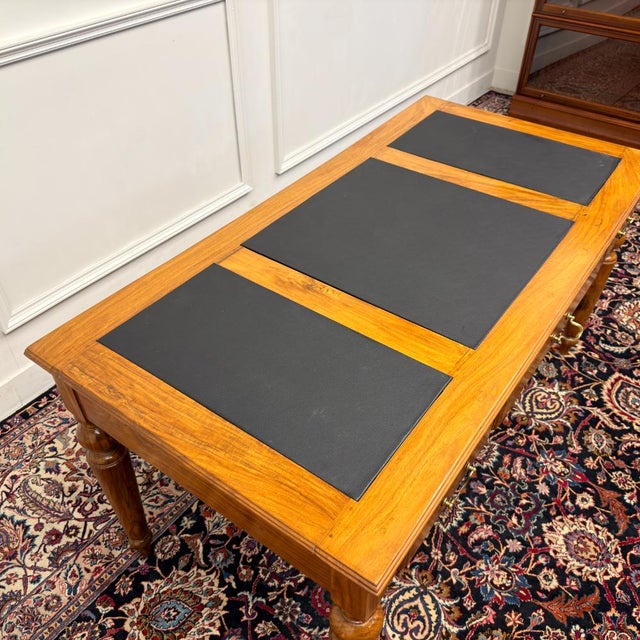 Classic English Writing Desk Black Leather For Sale - Image 14 of 18