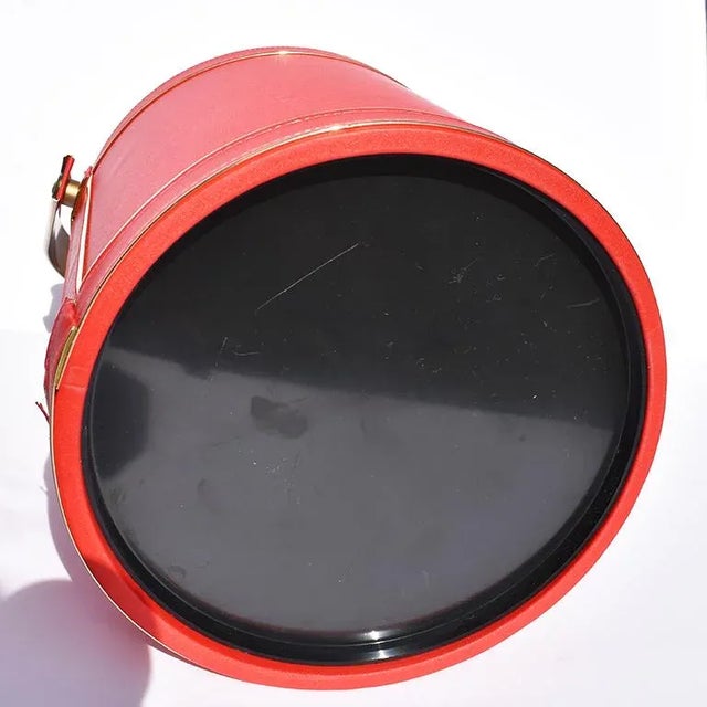 Mid-Century Red Ice Bucket With Lucite Acrylic Top With Handle and Brass Details For Sale In Oklahoma City - Image 6 of 8