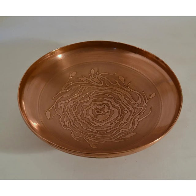 Copper Large Decorative Copper Bowl with Etched Motive For Sale - Image 8 of 10