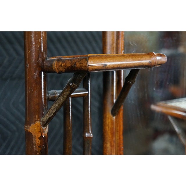 Antique English Victorian Bamboo & Rattan Mirrored Etagere Shelf Stand Boho Chic For Sale - Image 10 of 18