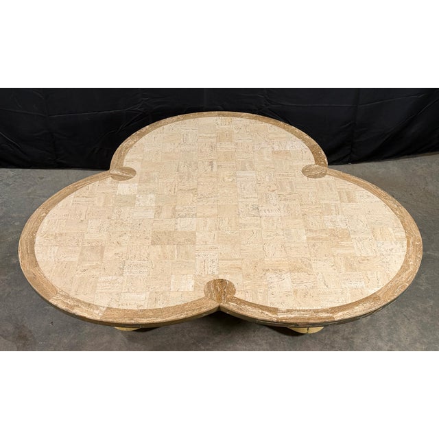 Mid-Century Modern Maurice Bailey for Monteverdi Young Tessellated Travertine Trefoil Coffee Table c.1970s For Sale - Image 3 of 14