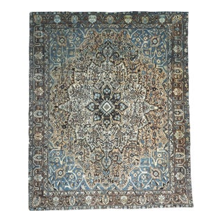1970s Vintage Persian Handmade Wool Cotton Light Brown Area Rug For Sale