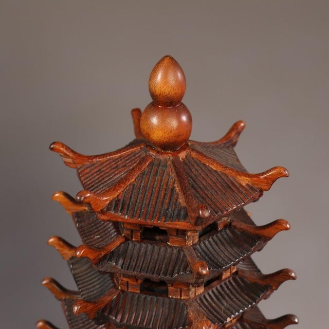 Vintage Rosewood Wenchang Pagoda Tower Statue 9-Tier Scholar's Desk Decor 17.7" For Sale - Image 10 of 10