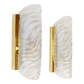 Vintage Wall Lamps in Glass and Brass from Fischer Leuchten, 1970s, Set of 2 For Sale