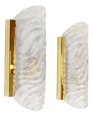Vintage Wall Lamps in Glass and Brass from Fischer Leuchten, 1970s, Set of 2